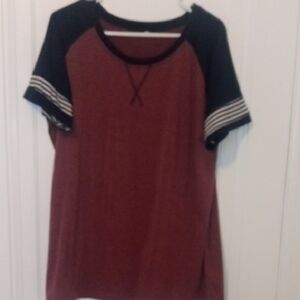 women XL short sleeve tee, purple with blue sleeves